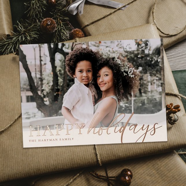 Carte De Vœux En Aluminium Elégant Floral Happy Holidays Photo (Créateur téléchargé)