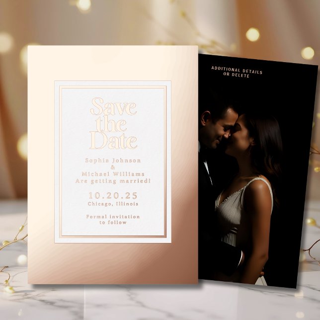 Carte De Vœux En Aluminium Elégant Foil Save the Date Modèle Photo Moderne (Créateur téléchargé)
