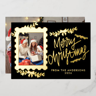 Carte De Vœux En Aluminium Elegant Gold Foil Postage Stamp Merry Christmas