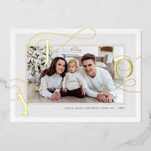 Carte De Vœux En Aluminium Elegant Gold Joy Famille Photo Noël