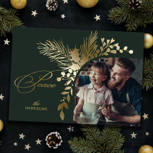 Carte De Vœux En Aluminium Elégant Gold Peace Calligraphy Botanique Photo