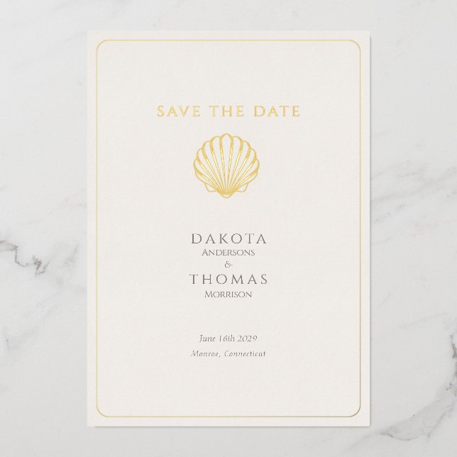 Carte De Vœux En Aluminium Elegant Gold Seashell  Wedding Save the Date (Recto)