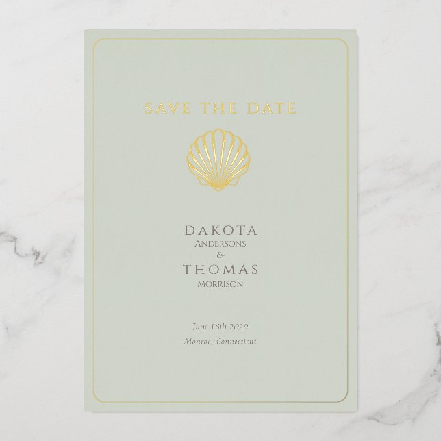 Carte De Vœux En Aluminium Elegant Gold Seashell  Wedding Save the Date (Recto)