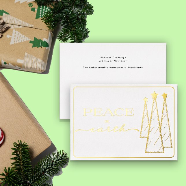 Carte De Vœux En Aluminium Elégant Gold White Peace on Earth Business (Business / Corporate Christmas Card)