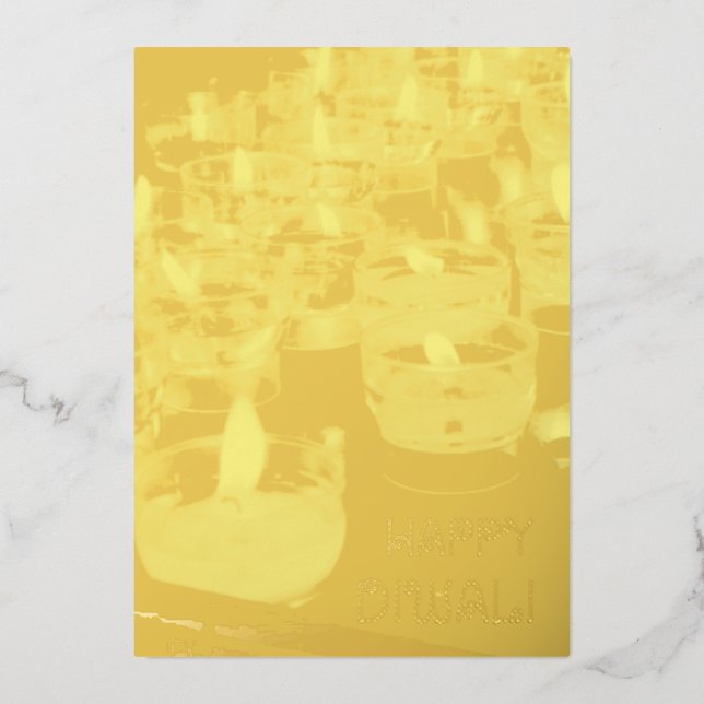 Carte De Vœux En Aluminium Elégant Happy Diwali bougies Gold Foil Shiny Card (Recto)