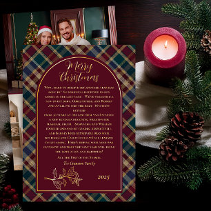 Carte De Vœux En Aluminium Elegant Holly Berries Riche Plaid Photo Noël