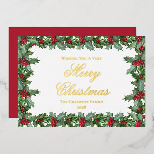 Carte De Vœux En Aluminium Elegant Holly et Berries cadre Noël