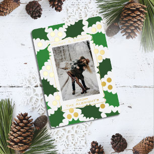 Carte De Vœux En Aluminium Elegant Jolly Holly Photo Holiday Foil Card