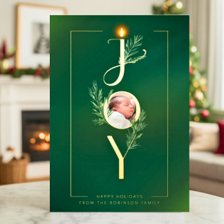 Carte De Vœux En Aluminium Elegant Joy Minimalist Photo Christmas Botanical