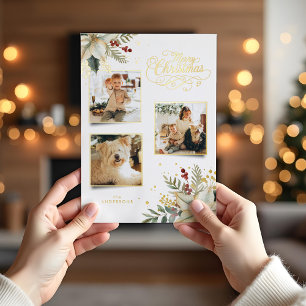 Carte De Vœux En Aluminium Élégant Joyeux Noël en or Botanique 3-Photo