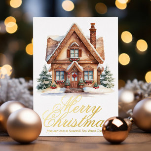 Carte De Vœux En Aluminium Élégant Joyeux Noël Maison sur mesure Société Gold