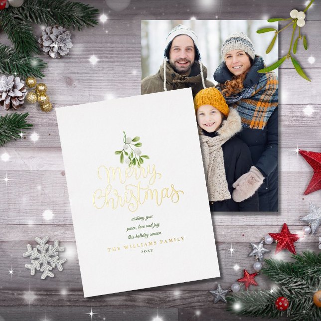 Carte De Vœux En Aluminium Elégant Joyeux Noël Mistletoe Photo Or (Créateur téléchargé)