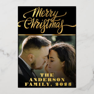 Carte De Vœux En Aluminium Élégant Joyeux Noël Or Pressé Photo Pressing