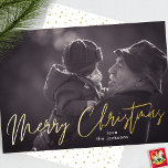 Carte De Vœux En Aluminium Elégant Joyeux Noël Or Pressé Une Photo<br><div class="desc">Joyeux Noël Gold Pressé Main Écrite Photo Foil Carte de vacances *véritable feuille</div>