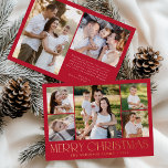 Carte De Vœux En Aluminium Élégant Joyeux Noël Rouge photo Collage<br><div class="desc">Célébrez la saison avec la carte de vacances Modern Elegant Joyeux Noël Rouge Photo Collage en papier peint. Ce design élégant présente un collage de 5 photos à l'avant, avec 4 photos carrés entourant une photo plus grande au centre. "Joyeux Noël" est magnifiquement affiché en papier doré tendance sur un...</div>