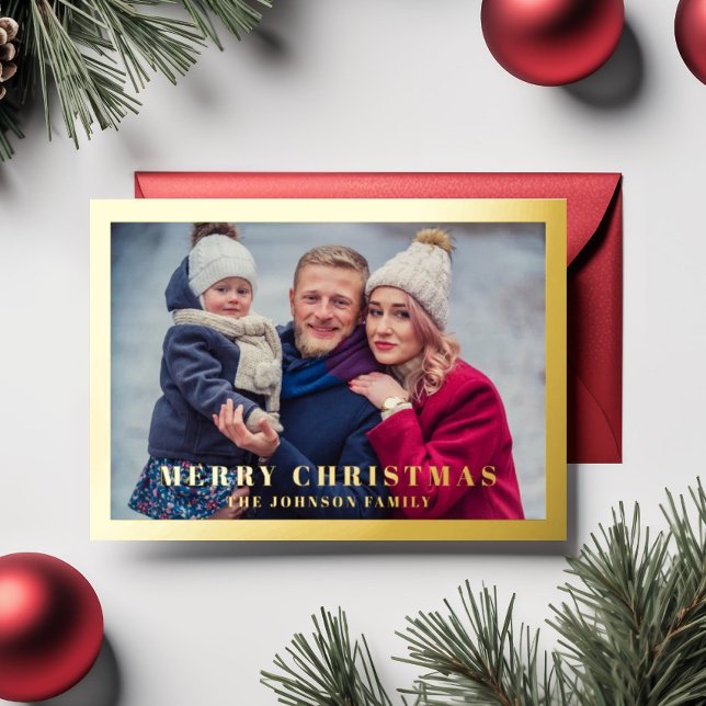 Carte De Vœux En Aluminium Elégant Joyeux Nouvel An Photo Gold (Elegant Happy New Year Photo Gold Foil Holiday Card)