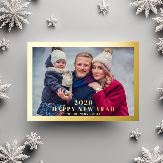 Carte De Vœux En Aluminium Elégant Joyeux Nouvel An Photo Gold (Elegant Happy New Year Photo Gold Foil Holiday Card)