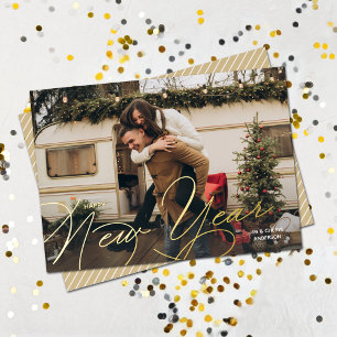 Carte De Vœux En Aluminium Élégant Joyeux Script du Nouvel An