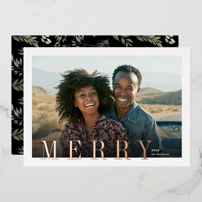 Carte De Vœux En Aluminium Élégant Joyeux superposition Typographie Photo Noë (Recto/Verso)