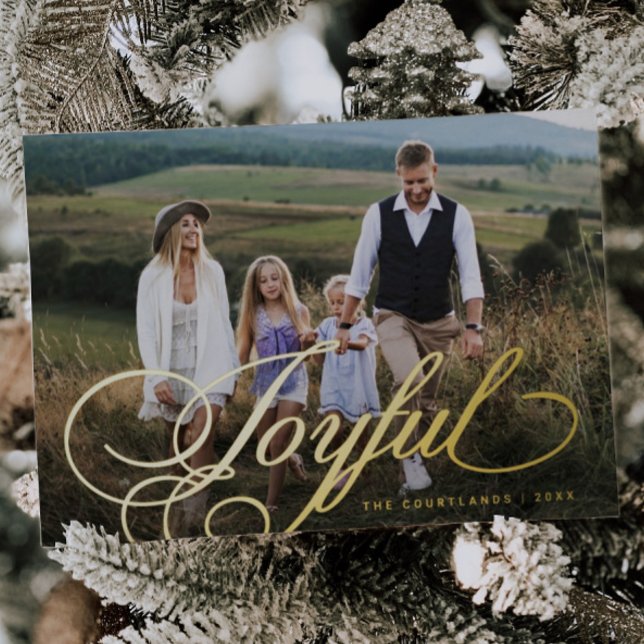 Carte De Vœux En Aluminium Élégant Joyful Script Photo de Noël (Créateur téléchargé)