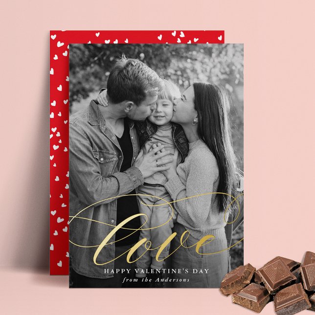 Carte De Vœux En Aluminium Elegant Love Script Saint Valentin Photo (Créateur téléchargé)