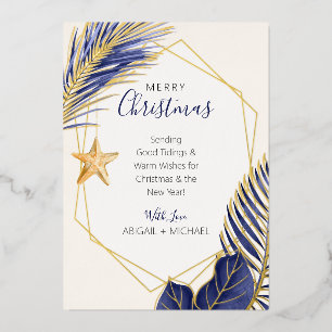 Carte De Vœux En Aluminium Elégant Marine Blue & Gold Beach Tropical Christma
