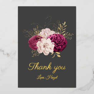 Carte De Vœux En Aluminium Élégant "Merci" vintage feuille rose or