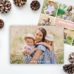 Carte De Vœux En Aluminium Elegant Merry Christmas Rose Gold Photo Collage<br><div class="desc">Simply elegant holiday multi-photo greeting card features "Merry Christmas" in a beautiful calligraphy script with scrolling detail in real rose gold foil and modern photo collage template with six (6) additional photos on the back. Personalize the custom wording with your last name, the year, a custom greeting, and family member...</div>