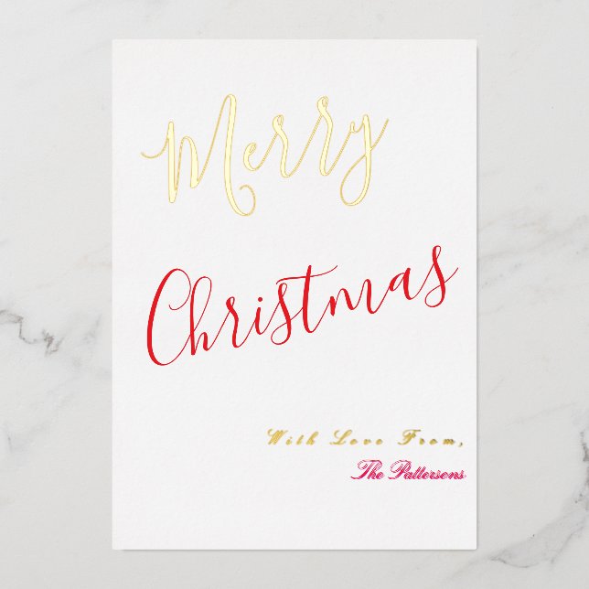 Carte De Vœux En Aluminium Elegant Merry Christmas Script Red with gold  (Recto)