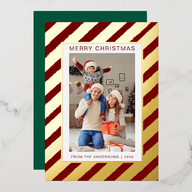 Carte De Vœux En Aluminium Elegant Minimalist Christmas | Modern Family Photo (Recto/Verso)