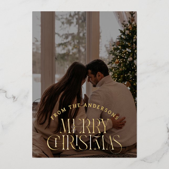 Carte De Vœux En Aluminium Elegant Minimalist Christmas | Modern Family Photo (Recto)