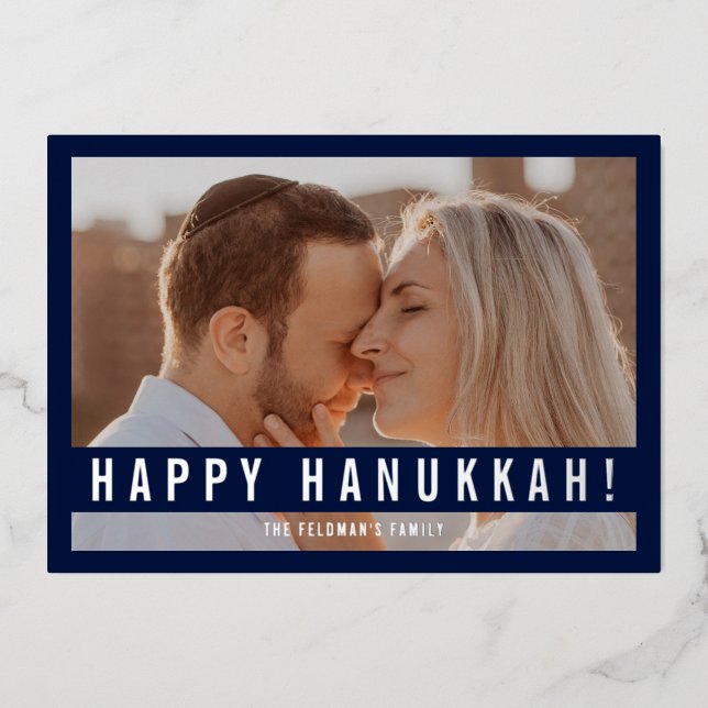 Carte De Vœux En Aluminium Elegant Minimalist Script Happy Hanukkah Photo  (Recto)