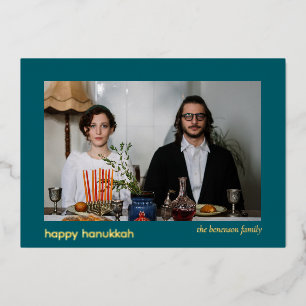 Carte De Vœux En Aluminium Élégant minimaliste Happy Hanoukka Family 1 Photo