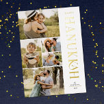 Carte De Vœux En Aluminium Elégant Modern Cinq Photo Collage Hanoukka<br><div class="desc">Envoyez des salutations Hanoukka élégantes avec ces magnifiques 5 cartes à collage photo ! Ils comportent cinq modèles photo à gauche de la carte, avec une typographie élégante et moderne à droite, lisant "Happy Hanoukka" en papier véritable (disponible en or, or rose et argent). Le dos de la carte contient...</div>