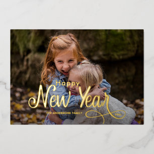 Carte De Vœux En Aluminium Élégant Moderne Bonne Année 3 Photos Script