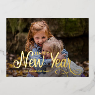 Carte De Vœux En Aluminium Élégant Moderne Bonne Année 3 Photos Script  