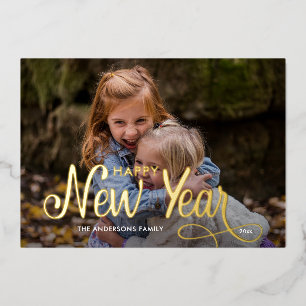 Carte De Vœux En Aluminium Élégant Moderne Bonne Année 3 Photos Script Fo