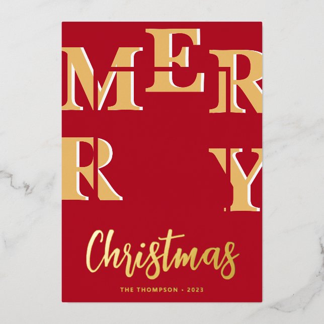 Carte De Vœux En Aluminium Élégant moderne photo rouge Joyeux script de Noël (Recto)