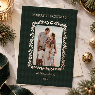 Carte De Vœux En Aluminium Élégant Noël botanique Harlequin vert foncé
