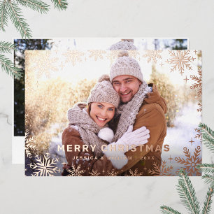Carte De Vœux En Aluminium Élégant Noël Foliage 2 Photo Rose Gold