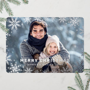 Carte De Vœux En Aluminium Élégant Noël Foliage Photo Argent