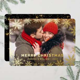 Carte De Vœux En Aluminium Élégant Noël Foliage Photo Or