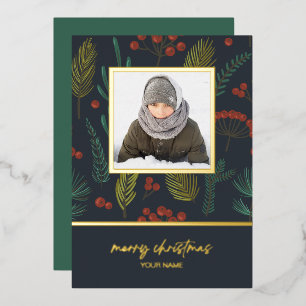 Carte De Vœux En Aluminium Élégant Noël hiver verdure Photo botanique