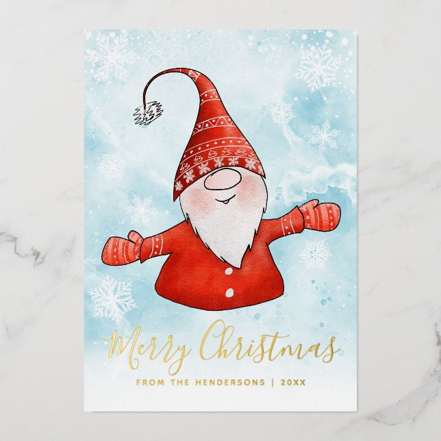 Carte De Vœux En Aluminium Élégant Noël mignon Gnome (Recto)