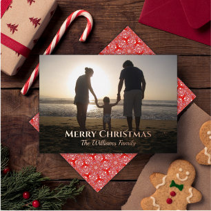 Carte De Vœux En Aluminium Élégant Noël Nom photo Topographie Or Rouge
