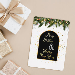 Carte De Vœux En Aluminium Élégant Noël Nouvel An feuille d'or noir