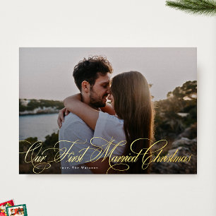 Carte De Vœux En Aluminium Élégant   Notre premier Noël Marié   Photo Gold