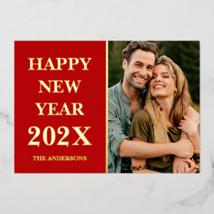 Carte De Vœux En Aluminium Élégant Photo Personnalisée Bonne Année 2026 Rouge