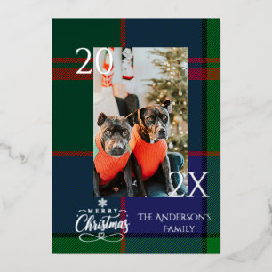 Carte De Vœux En Aluminium Élégant plaid de Noël vert et bleu de Buffalo