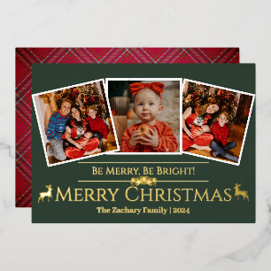Carte De Vœux En Aluminium Élégant Plaid Tartan Renne Noël 3 Photo
